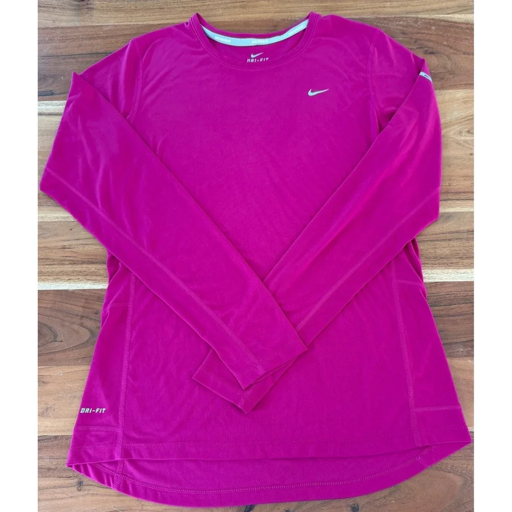 Nike Miler Dri-FIT Long Sleeve Running Shirt Womens Large Pink Magenta Workout